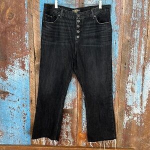 Lucky Brand Bridgette Cropped Flare Raw Hem Black Jeans Size 14